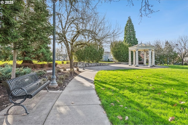 view of property's community featuring a yard