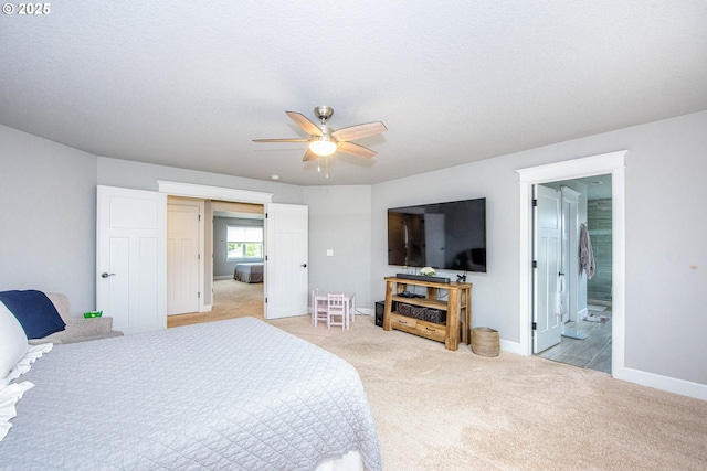 15928 Stables Pl, Oregon City, OR 97045 - bedroom with light colored carpet, a ceiling fan, and baseboards