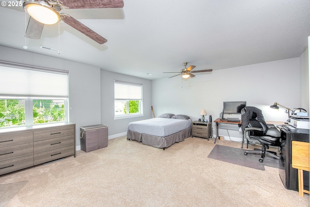 15928 Stables Pl, Oregon City, OR 97045 - bedroom with baseboards, ceiling fan, carpet flooring, and visible vents
