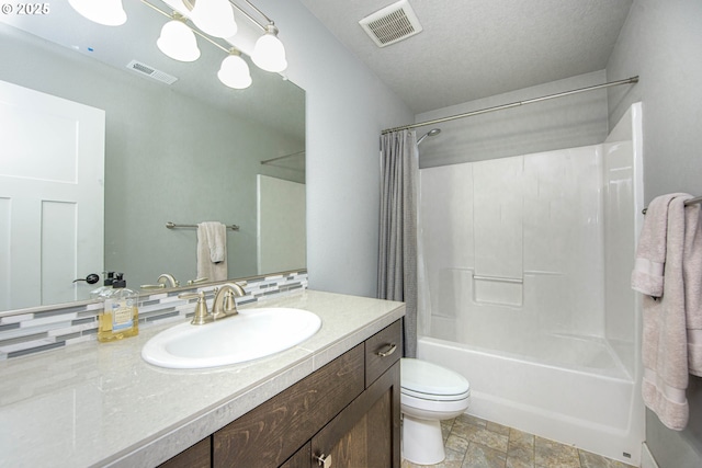 15928 Stables Pl, Oregon City, OR 97045 - bathroom with stone finish flooring, toilet, visible vents, and shower / bath combo with shower curtain