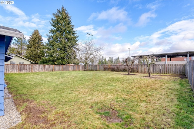 view of yard featuring a fenced backyard