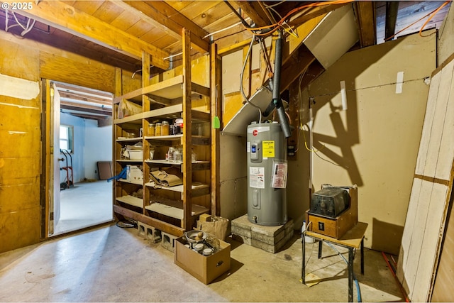 basement featuring electric water heater