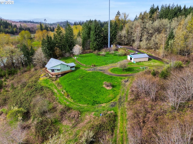 bird's eye view with a view of trees and a rural view