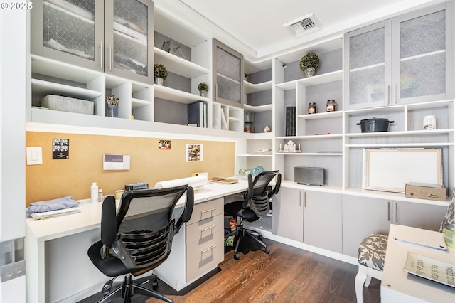 1075 NW Northrup St Unit 814, Portland, OR 97209 - home office featuring visible vents, built in study area, and dark wood-type flooring