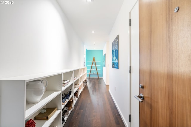 1075 NW Northrup St Unit 814, Portland, OR 97209 - corridor with dark wood-style flooring, baseboards, and recessed lighting