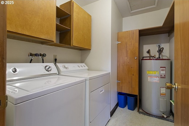 12395 SE Main St, Portland, OR 97233 - laundry area featuring water heater, cabinet space, and separate washer and dryer