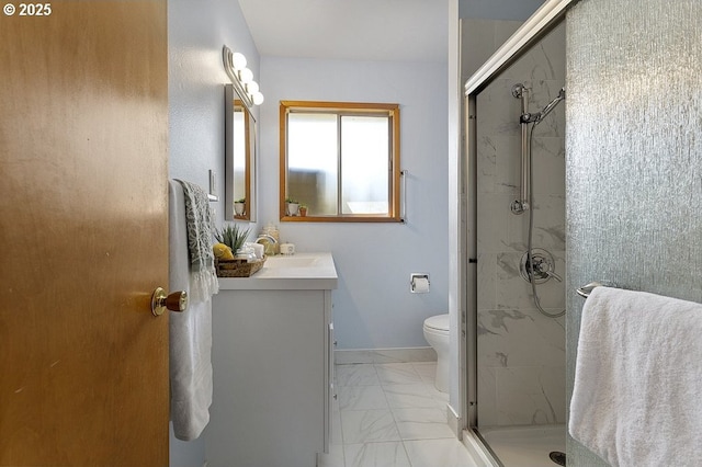 12395 SE Main St, Portland, OR 97233 - bathroom with marble look tiles, vanity, and a stall shower