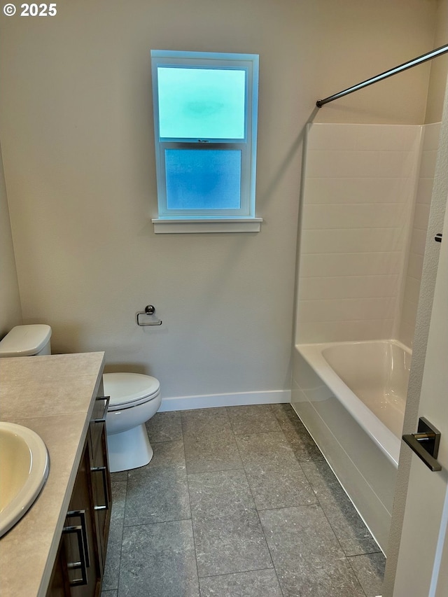 13847 SW Sabrina Ave, Tigard, OR 97140 - bathroom with vanity, baseboards, toilet, and tub / shower combination