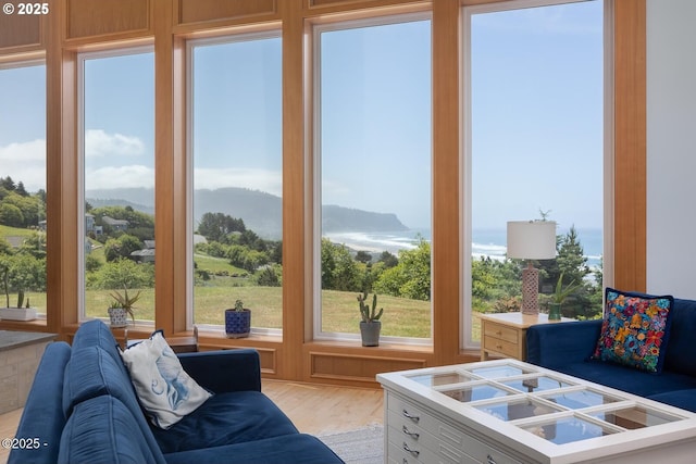 5340 Haystack Dr, Neskowin, OR 97149 - living room featuring a mountain view and light wood-style flooring