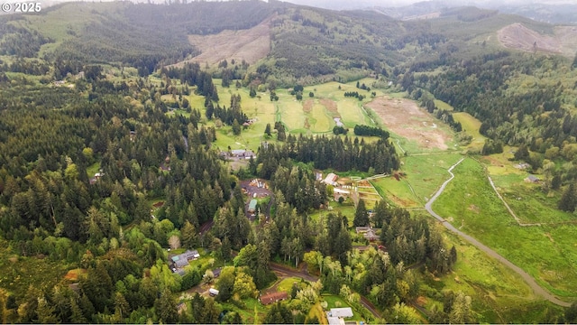 aerial view with a view of trees and a mountain view