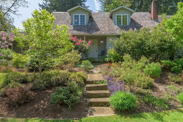 cape cod house featuring a chimney