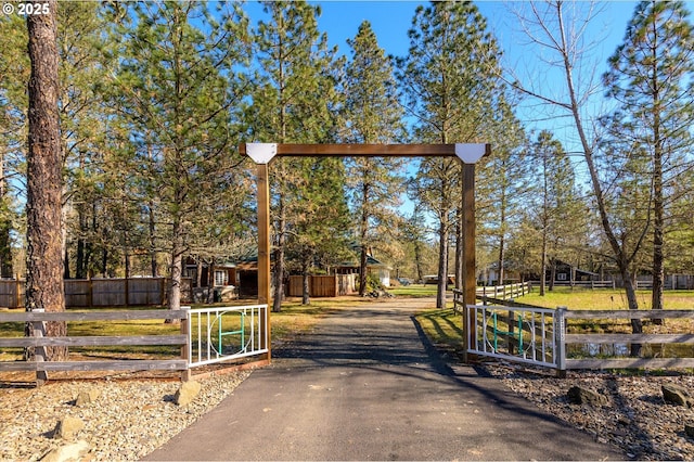 view of road featuring a gate, driveway, and a gated entry