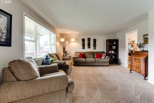 carpeted living room with baseboards