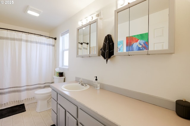 8095 SW High Cone Dr, Terrebonne, OR 97760 - bathroom with toilet, vanity, tile patterned floors, and a shower with curtain