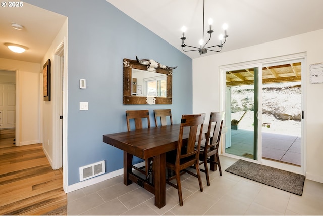 8095 SW High Cone Dr, Terrebonne, OR 97760 - dining space with a chandelier, baseboards, and lofted ceiling