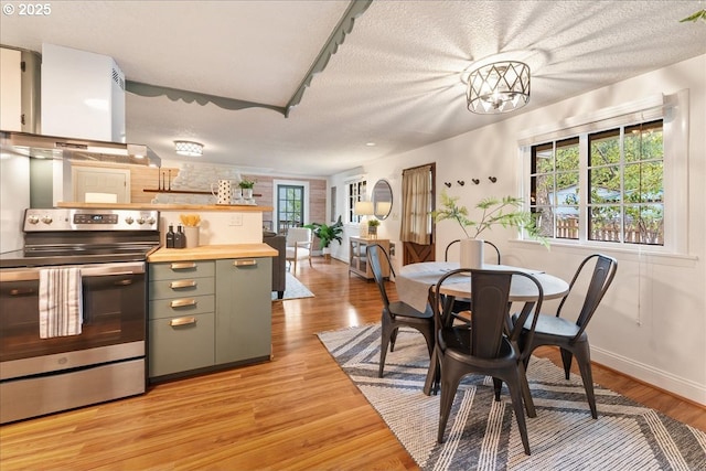 2906 SW Spring Garden St, Portland, OR 97219 - dining area featuring light wood-style flooring, a textured ceiling, baseboards, and track lighting