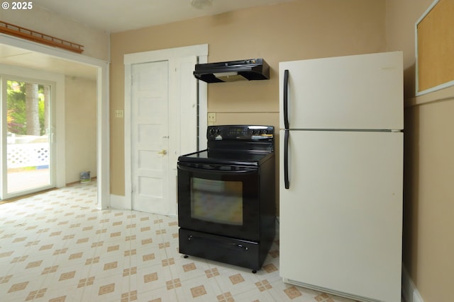 780 N 10th St, Coos Bay, OR 97420 - kitchen with black electric range, freestanding refrigerator, and under cabinet range hood