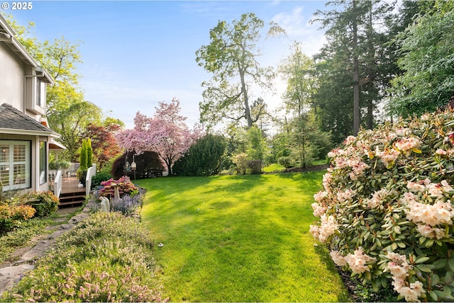 view of yard with a deck