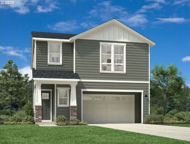 view of front facade with a garage and a front yard