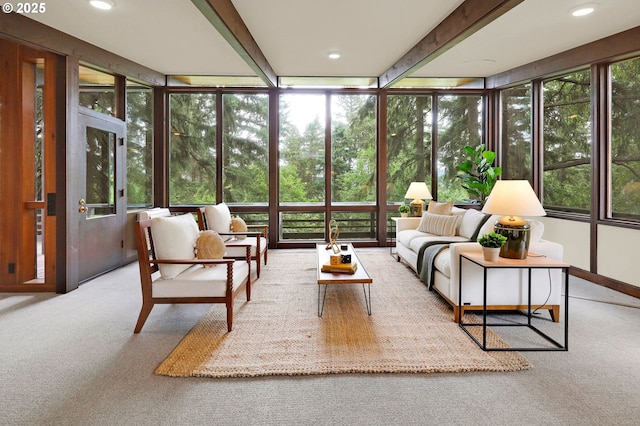 450 Horizon Rd, Eugene, OR 97405 - sunroom / solarium with an outdoor living space, expansive windows, carpet floors, and beam ceiling