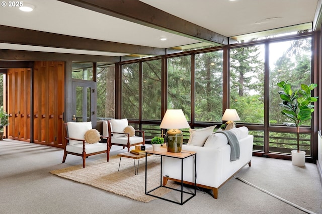 450 Horizon Rd, Eugene, OR 97405 - sunroom featuring floor to ceiling windows, carpet, and beamed ceiling