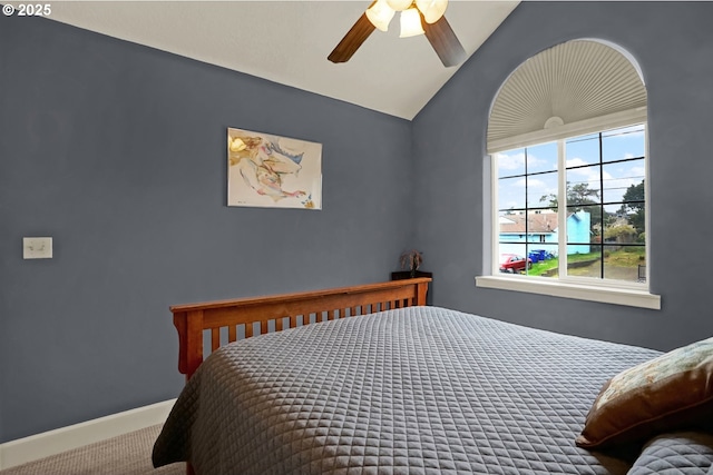 2146 NW Jetty Ave, Lincoln City, OR 97367 - bedroom featuring lofted ceiling, carpet flooring, and ceiling fan