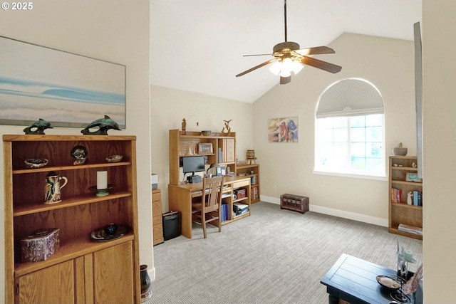 2146 NW Jetty Ave, Lincoln City, OR 97367 - office space with lofted ceiling, a ceiling fan, carpet, and baseboards