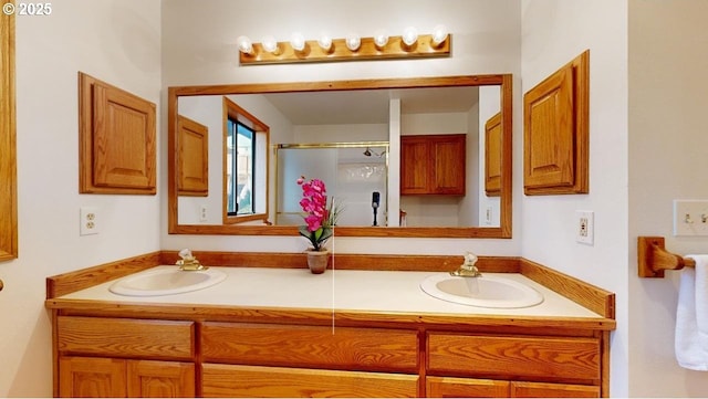 16151 Lower Harbor Rd, Brookings, OR 97415 - full bath with a shower with door, double vanity, and a sink