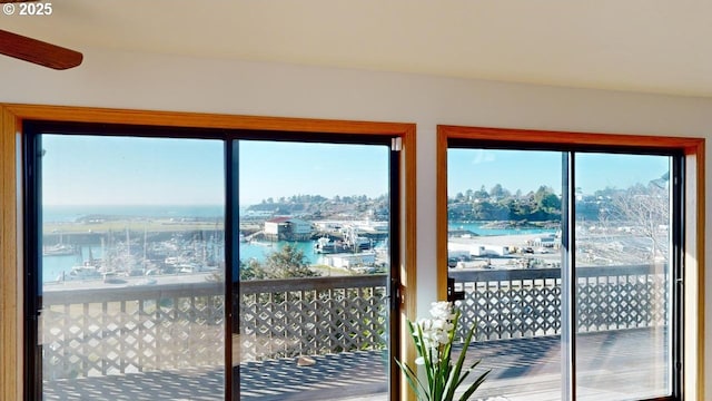 16151 Lower Harbor Rd, Brookings, OR 97415 - doorway featuring ceiling fan and a water view