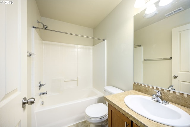 full bathroom with vanity, toilet, and shower / bathtub combination