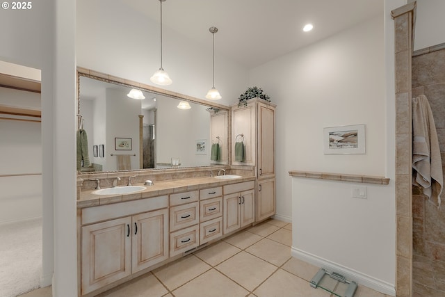 558 Wulff Ln, Roseburg, OR 97471 - bathroom with double vanity, tile patterned flooring, recessed lighting, and a shower