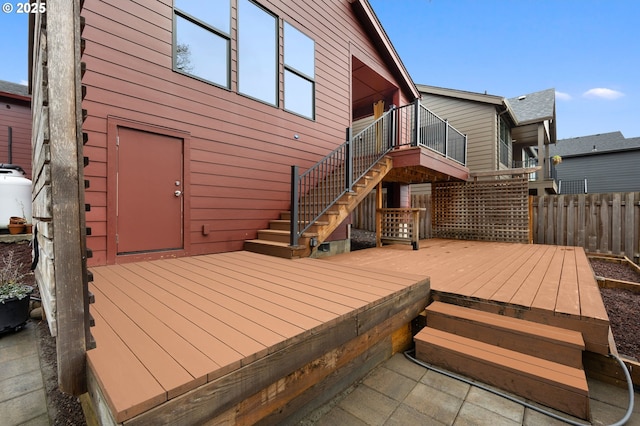 wooden deck with stairway and fence