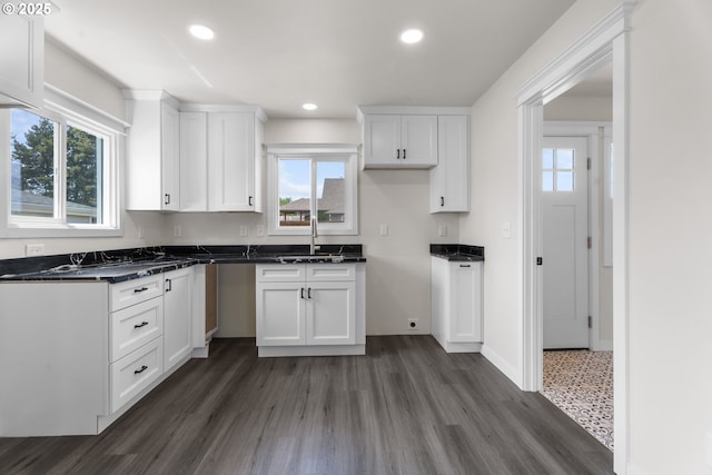 502 Williams Ave, Tillamook, OR 97141 - kitchen with a sink, white cabinetry, healthy amount of natural light, recessed lighting, and dark wood finished floors