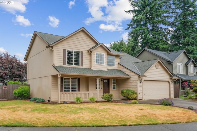 16508 NE 29th St, Vancouver, WA 98682 - traditional-style home with covered porch, asphalt driveway, a shingled roof, and a garage