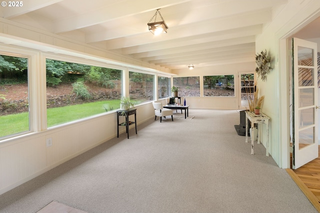 54 W 31st Ave, Eugene, OR 97405 - sunroom / solarium with beamed ceiling, healthy amount of natural light, and carpet