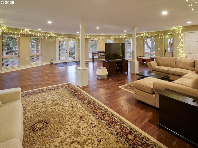 2605 NE 189th St, Ridgefield, WA 98642 - living area featuring plenty of natural light, recessed lighting, decorative columns, and wood finished floors