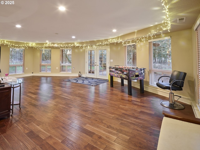 2605 NE 189th St, Ridgefield, WA 98642 - rec room with recessed lighting, visible vents, wood finished floors, and french doors