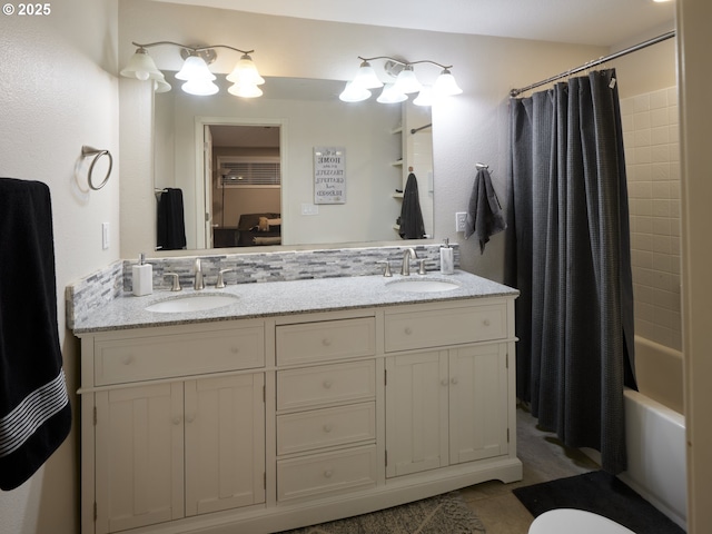 2605 NE 189th St, Ridgefield, WA 98642 - full bath with double vanity, shower / bath combo, and a sink