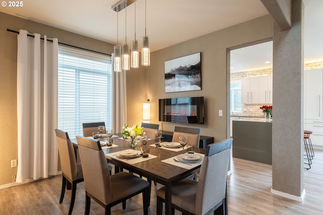 dining space with light hardwood / wood-style flooring