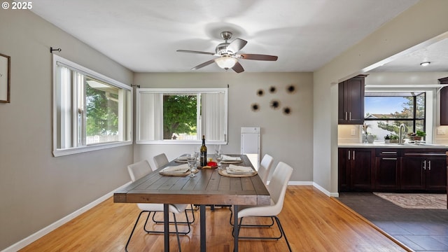 1060 SW 7th St, Hermiston, OR 97838 - dining area featuring a ceiling fan, baseboards, and light wood-style floors