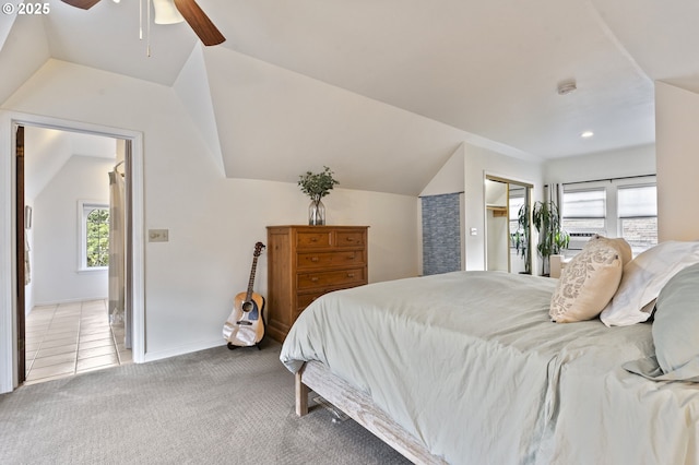 1710 SE 42nd Ave, Portland, OR 97215 - bedroom with vaulted ceiling, carpet, baseboards, a ceiling fan, and cooling unit