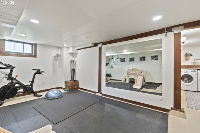 1710 SE 42nd Ave, Portland, OR 97215 - exercise room featuring washer / dryer, baseboards, and recessed lighting