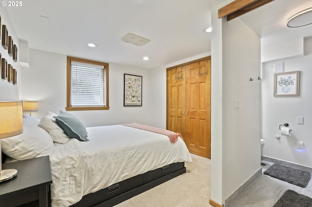 1710 SE 42nd Ave, Portland, OR 97215 - bedroom with recessed lighting, baseboards, and beamed ceiling