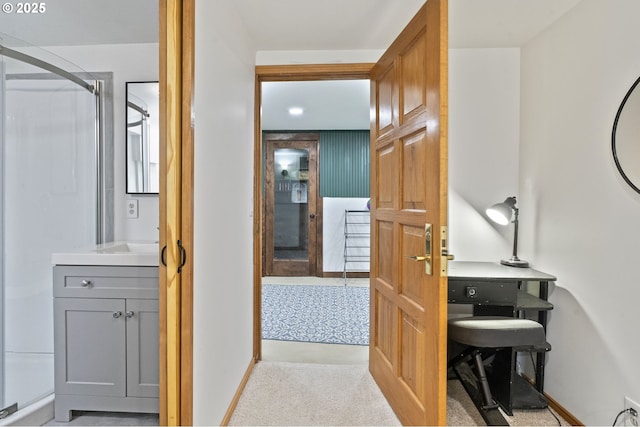 1710 SE 42nd Ave, Portland, OR 97215 - bathroom with a shower stall, baseboards, and vanity