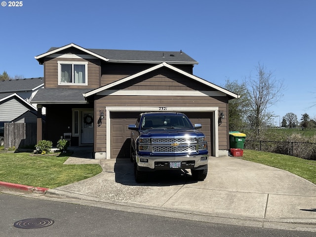 2321 Annie Lou Ct, Forest Grove, OR 97116 - view of front of home with an attached garage, driveway, fence, and a front lawn