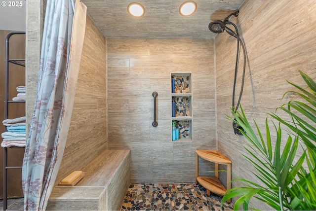 12785 Sutherland Rd, Swisshome, OR 97480 - bathroom with stone finish floors and tiled shower