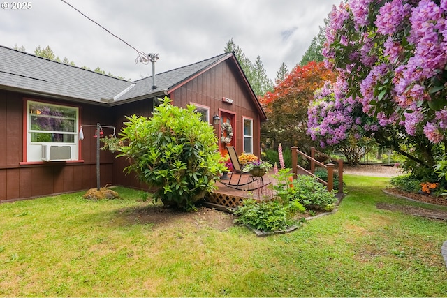 12785 Sutherland Rd, Swisshome, OR 97480 - view of green lawn featuring cooling unit and a wooden deck