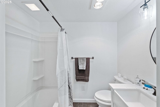 586 11th Ave, Coos Bay, OR 97420 - full bath with toilet, shower / bath combo with shower curtain, vanity, and baseboards