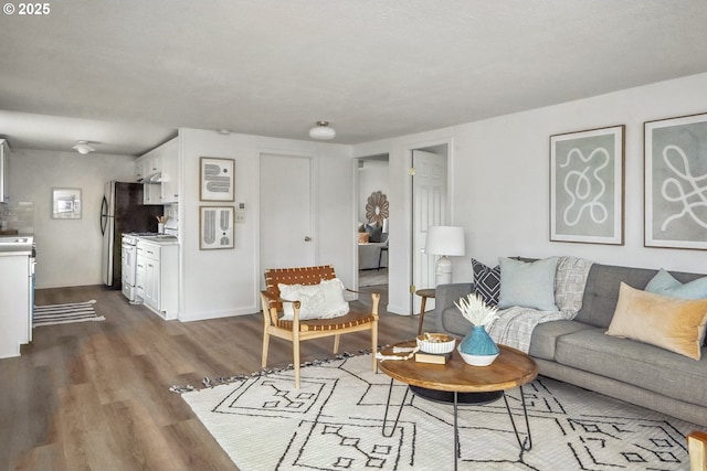 living room featuring dark wood-style floors