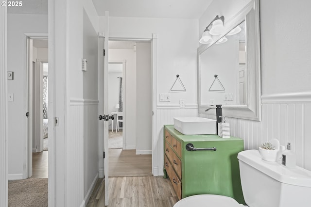 bathroom featuring vanity, toilet, and wood-type flooring